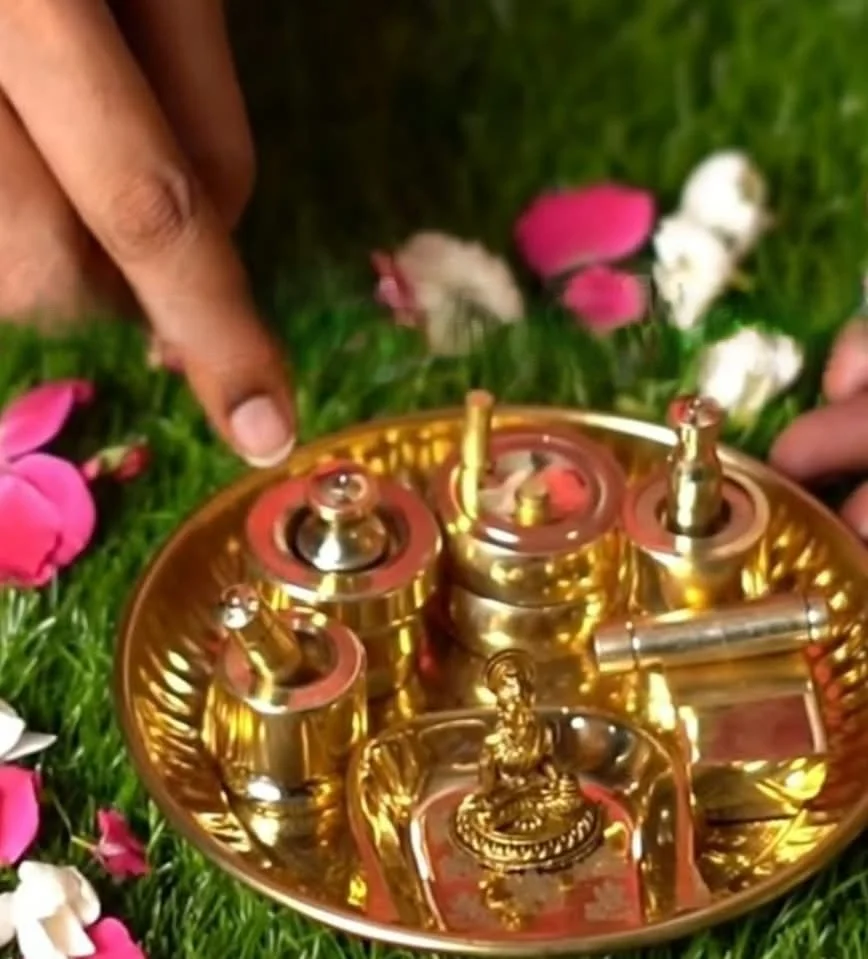 Brass Miniature Pooja Samagri Plate Set